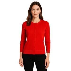 Talbots Charming Cardigan Pima Cotton Tiger Lily Red Petite PL NWT